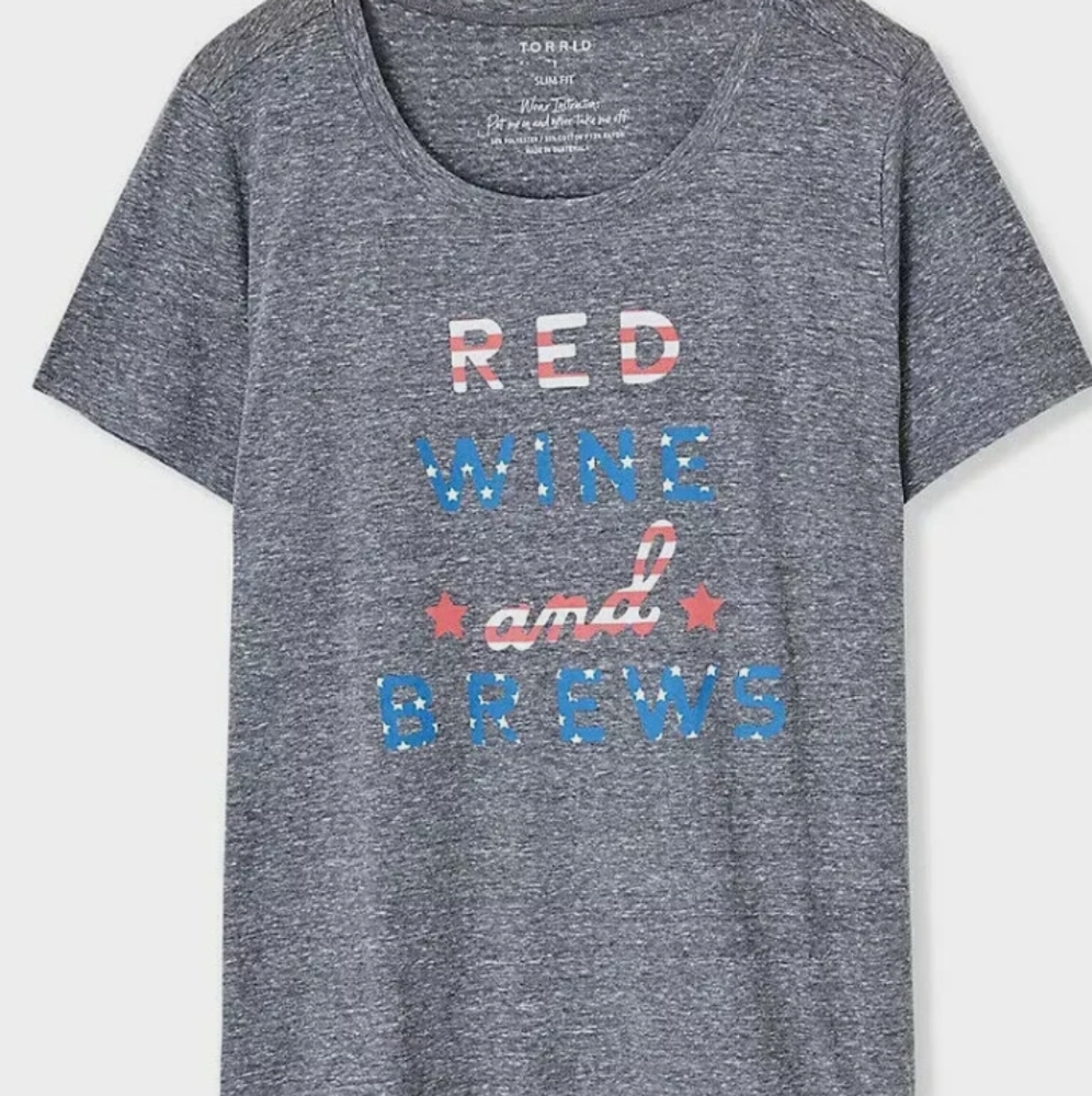 Torrid   RED WHITE AND BREWS heather grey crew tee   sz 1x 2x 3x 4x   NWT